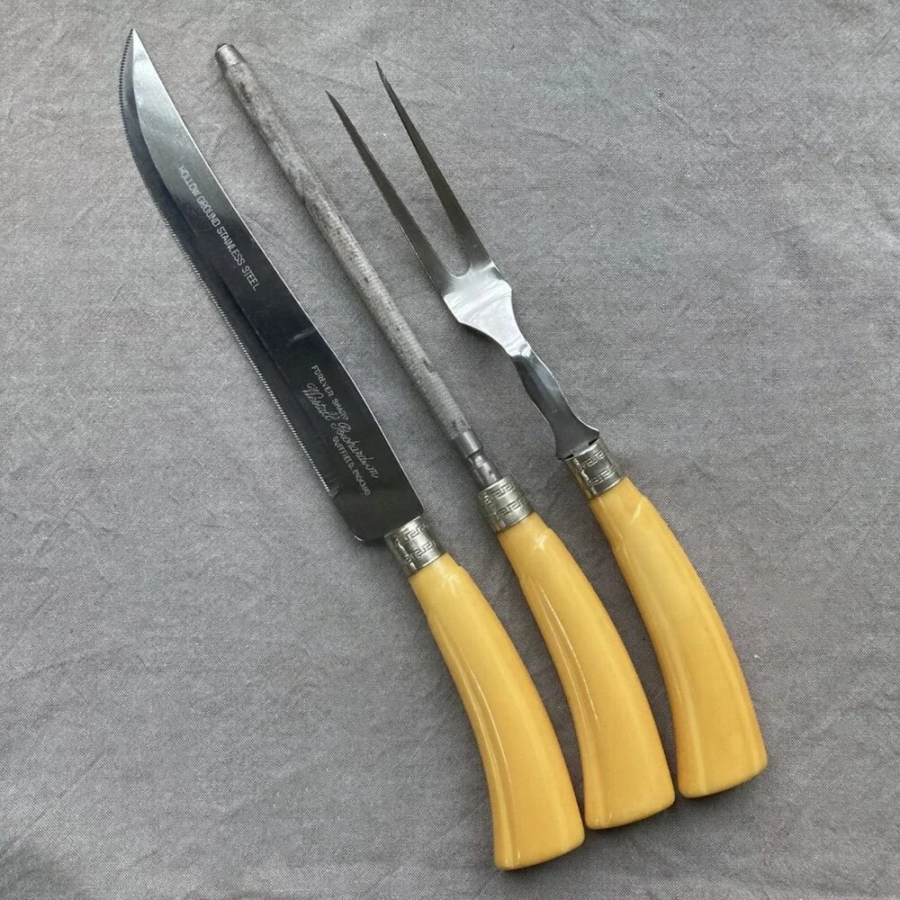 BAKELITE Handled Sheffield 3pc. Carving Set, Westall Richardson, England Vintage